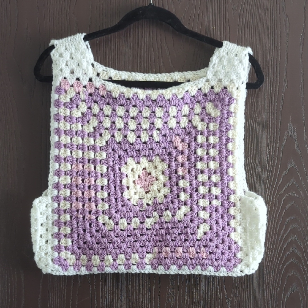 Purple and White Crochet Vest
